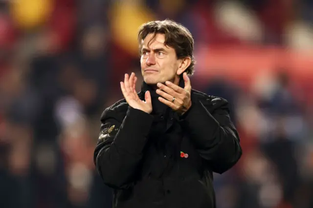 Brentford manager Thomas Frank clapping