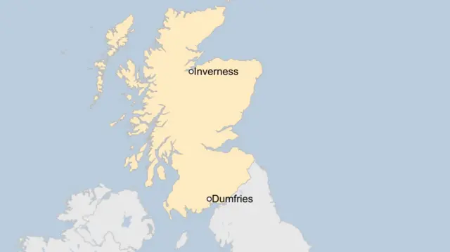 The map shows mainland Scotland and the locations of Inverness and Dumfries