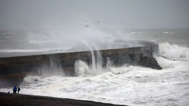 Strong winds, waves and rain brought by Storm Bert engulf the coastline in Newhaven