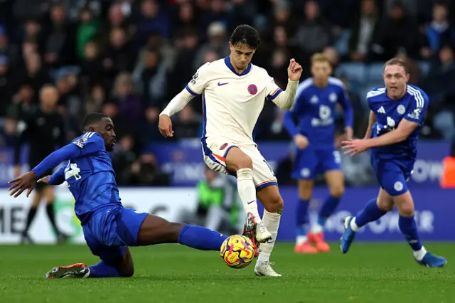 Boubakary Soumare of Leicester City tackles Joao Felix