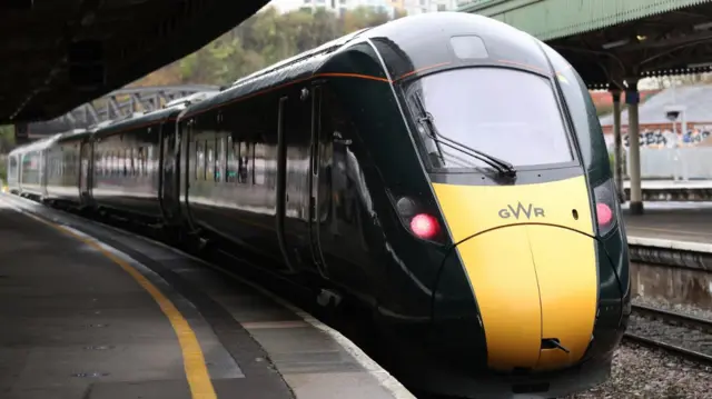 Great Western Railwat train on track at station