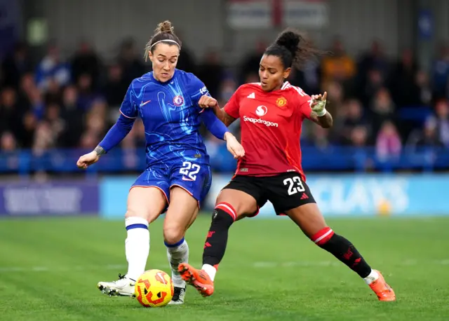 Chelsea's Lucy Bronze (left) and Manchester United's Geyse