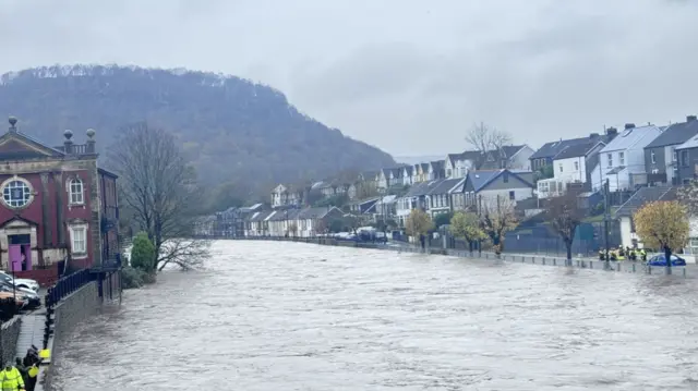 River Taff flooding in Pontypridd, Wales