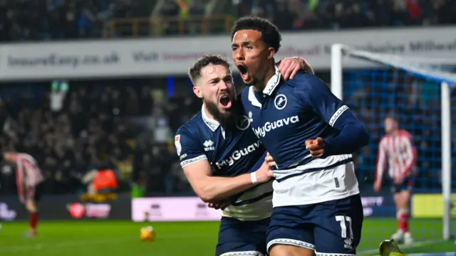 Millwall forward Femi Azeez celebrates his late equaliser against Sunderland