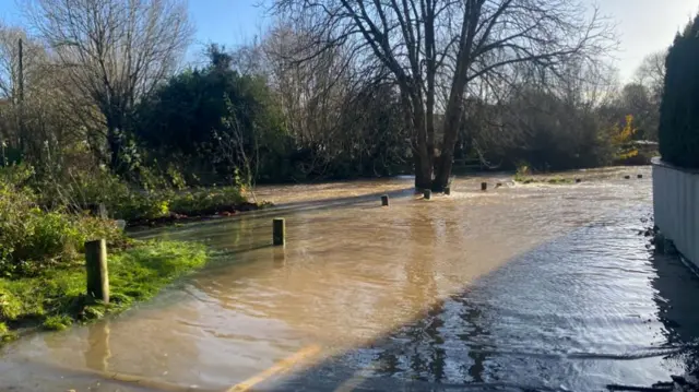 A road flooded underwater