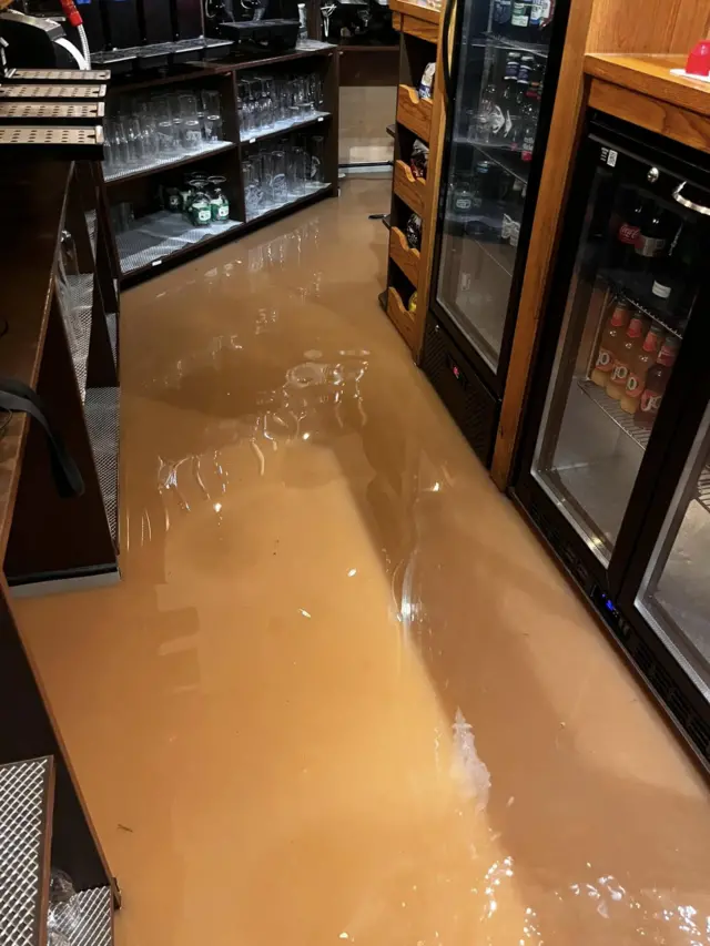 Flooded bar and restaurant