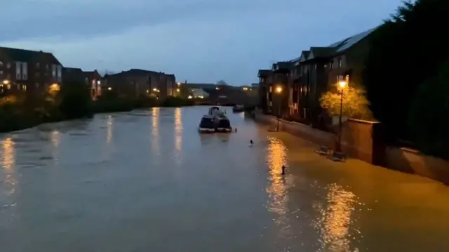 Flooded neighbourhood in the early hours of the morning