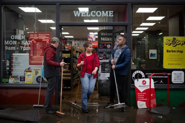 Flooding at a shop on Mill Street on November in Pontypridd, Wales