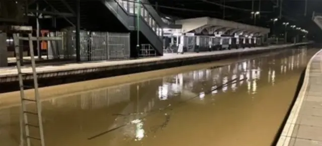 Flooded train station in Northhampton