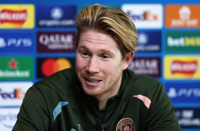 Kevin de Bruyne speaks to the media during Monday's press conference