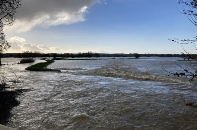 Flooding across fields in Ilchester, near Yeovil