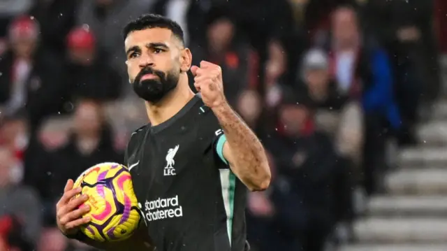 Mohamed Salah celebrates scoring for Liverpool against Southampton