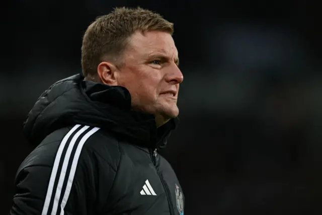 Newcastle United Head Coach Eddie Howe looks on