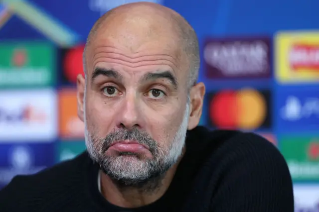 Pep Guardiola during his press conference on Monday