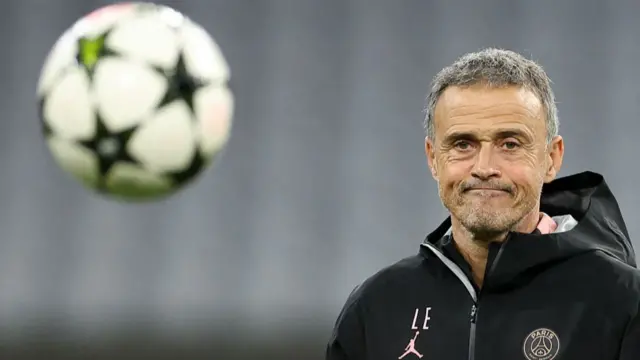 PSG manager Luis Enrique looks on during a training session