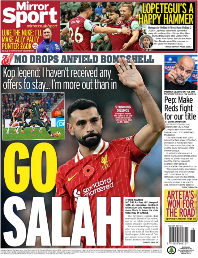 The back page of Tuesday's Mirror