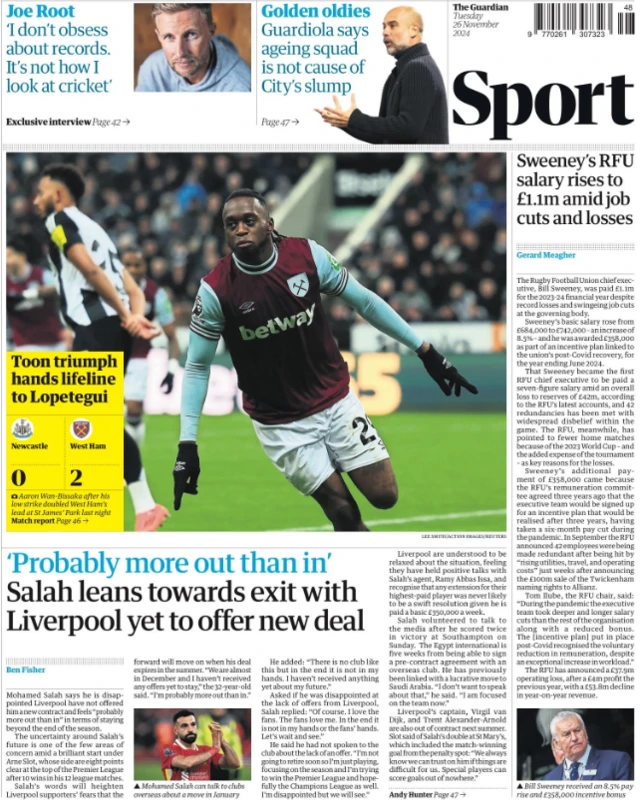 The back page of Tuesday's Guardian