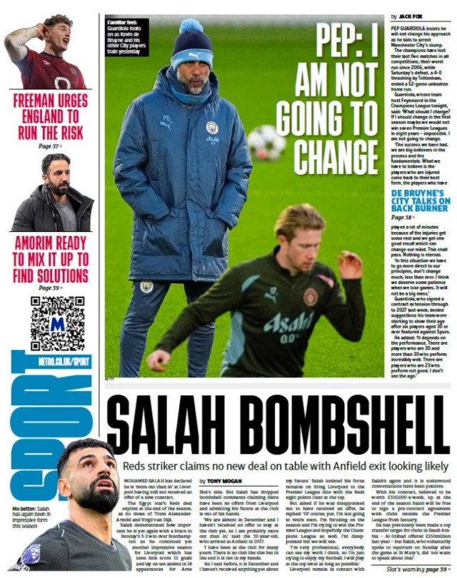 The back page of Tuesday's Metro