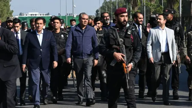 Pakistani Interior Minister Mohsin Naqvi arrives at D Chowk Square at