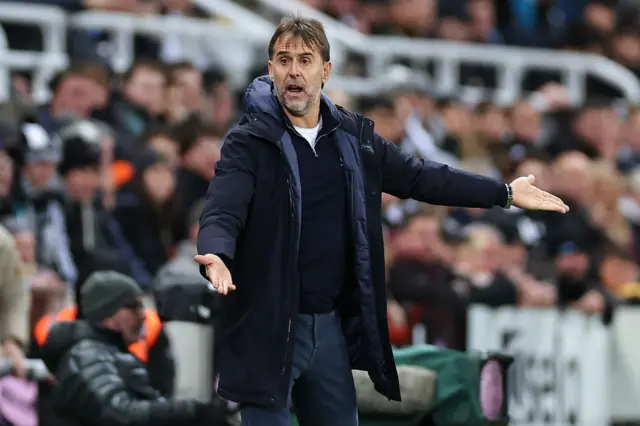 Julen Lopetegui gestures during West Ham's win over Newcastle