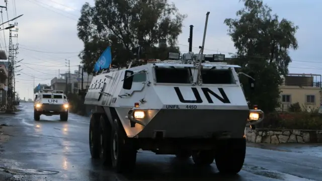 Armoured vehicles of UN peacekeepers in southern Lebanon. Photo: 19 November 2024