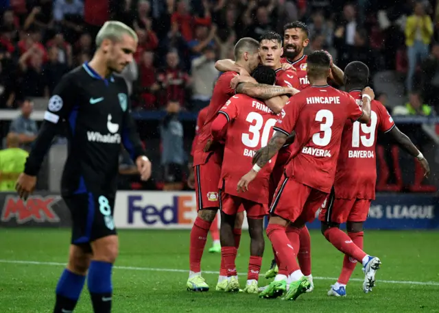 Robert Andrich of Bayer Leverkusen celebrates after scoring