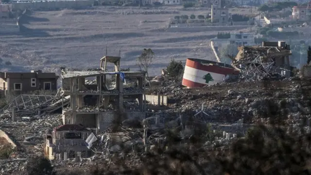 A general view shows Meiss El Jabal in southern Lebanon amid cross-border hostilities between Hezbollah and Israel, as seen from northern Israel