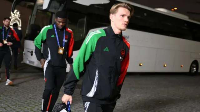 Martin Odegaard of Arsenal arrives at the stadium