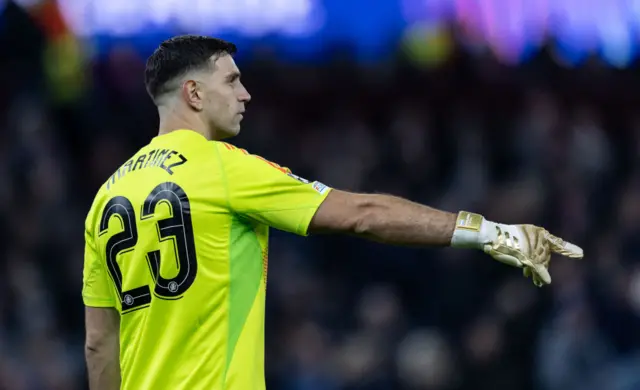 Aston Villa's Emiliano Martinez gestures