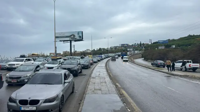 Cars on the road from Beirut towards southern Lebanon