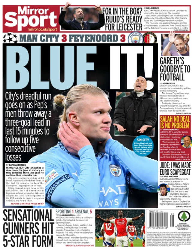 The back page of Wednesday's Mirror