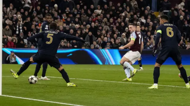 Aston Villa's John McGinn shoots at goal