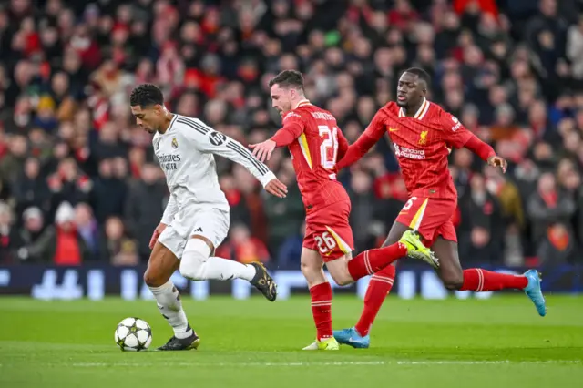 Jude Bellingham, Andy Robertson and Ibrahima Konate