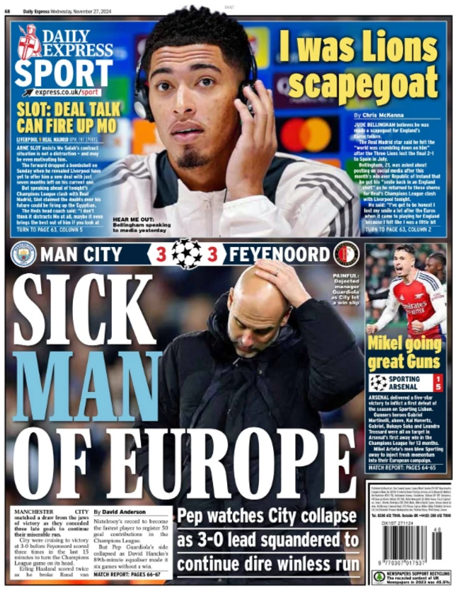 The back page of Wednesday's Daily Express