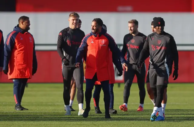 Ruben Amorim and his Manchester United players in training