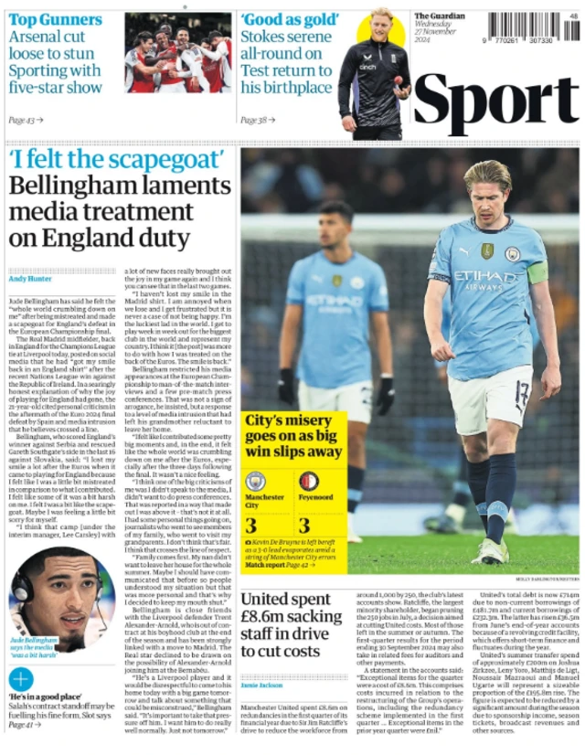 The back page of Wednesday's Guardian