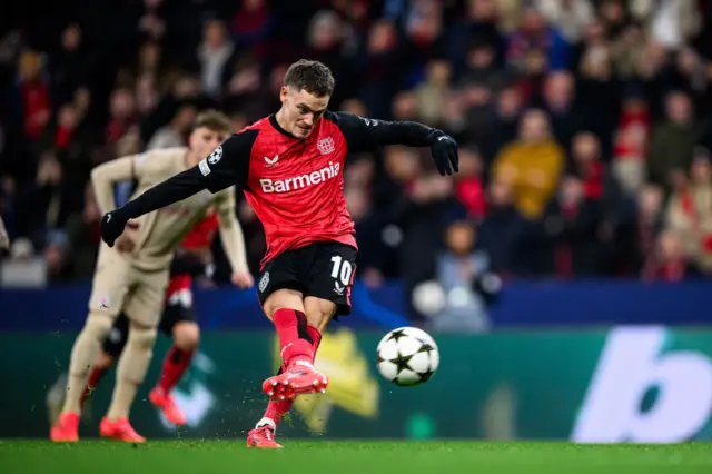 Florian Wirtz scores a penalty against Red Bull Salzburg