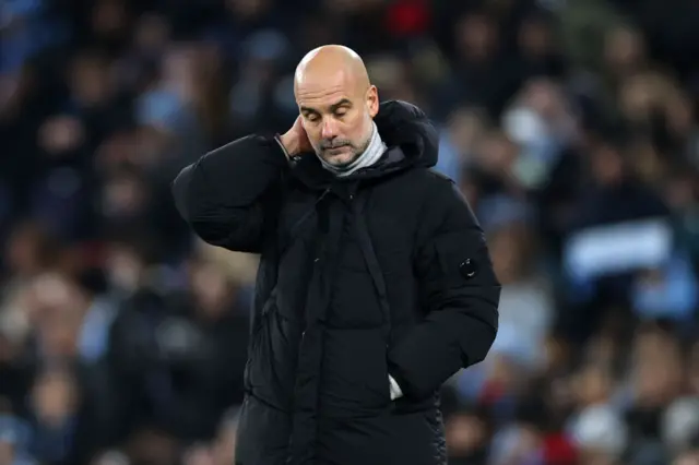 Pep Guardiola shows frustration during Manchester City's draw with Feyenoord