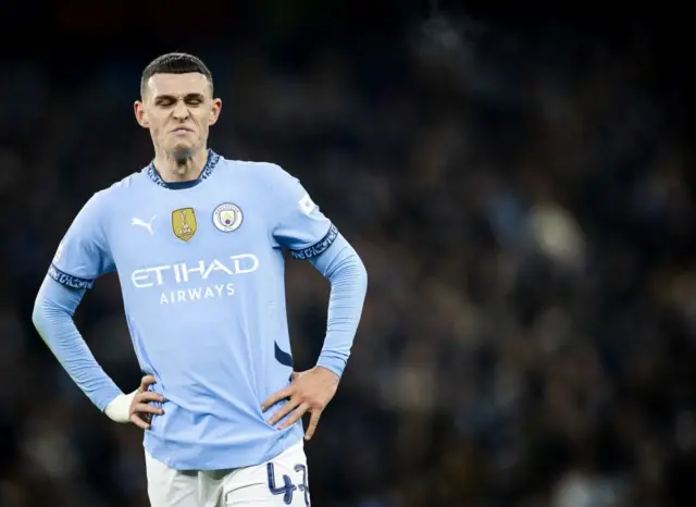 Phil Foden looks on during Manchester City's draw with Feyenoord