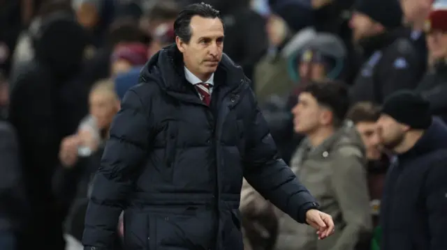 Unai Emery, manager of Aston Villa, on the sidelines