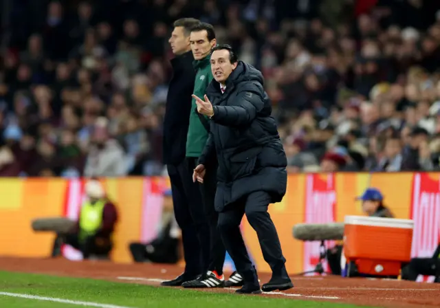 Unai Emery, Manager of Aston Villa, gestures