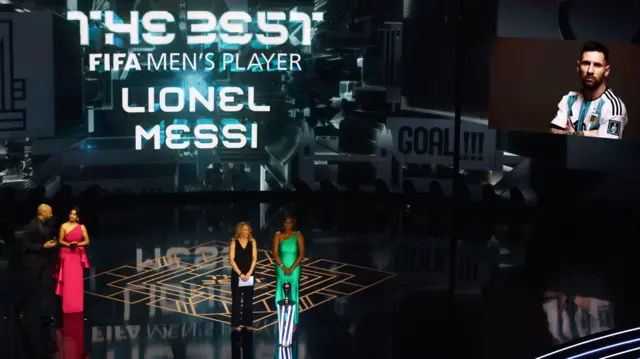 Lionel Messi being announced as the best men's players at the Fifa Best Awards for 2023