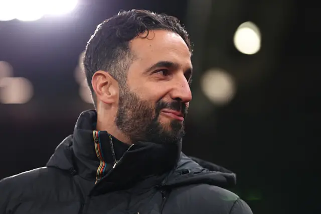 Manchester United manager Ruben Amorim looks on