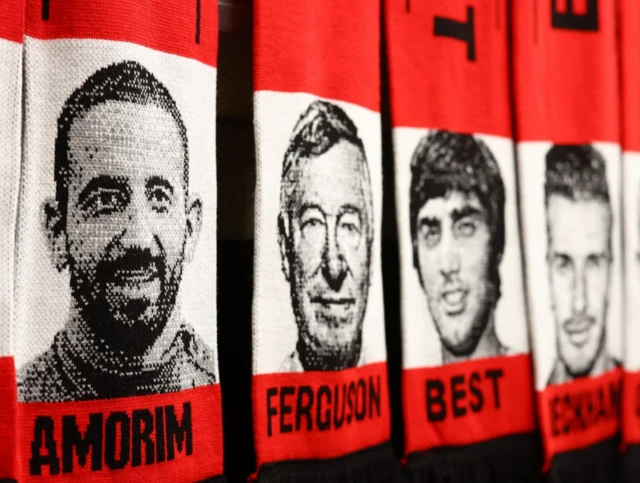 Ruben Amorim scarves outside Old Trafford on sale