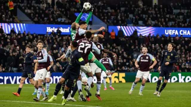 Aston Villa score against Juventus but it is ruled out for a foul