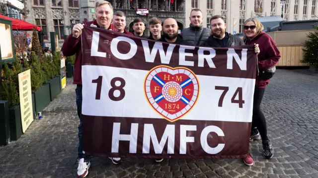 Hearts fans before a UEFA Conference League 2024/25 League Phase MD4 match between Cercle Brugge and Heart of Midlothian at the Jan Breydel Stadium