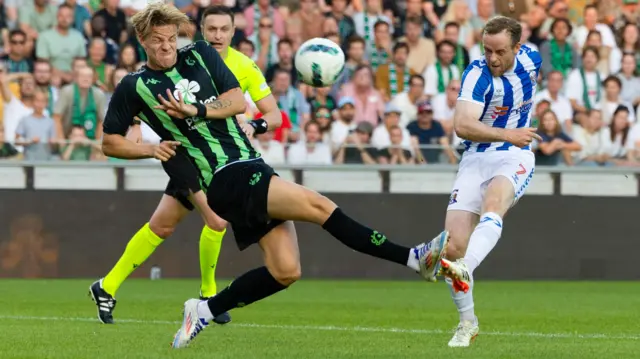 Kilmarnock's Rory McKenzie takes a shot but it goes over the bar during a UEFA Europa League 2nd Qualifying Round Second Leg match between Cercle Brugge and Kilmarnock at Jan Breydel Stadium