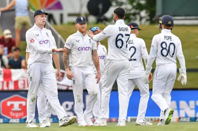 England's team in the field against New Zealand