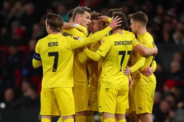 Hakon Evjen of FK Bodo Glimt celebrates with teammates