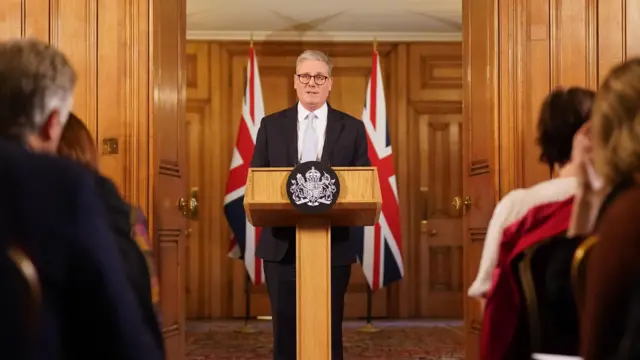 Prime Minister Sir Keir Starmer during a press conference on migration at 10 Downing Street, London